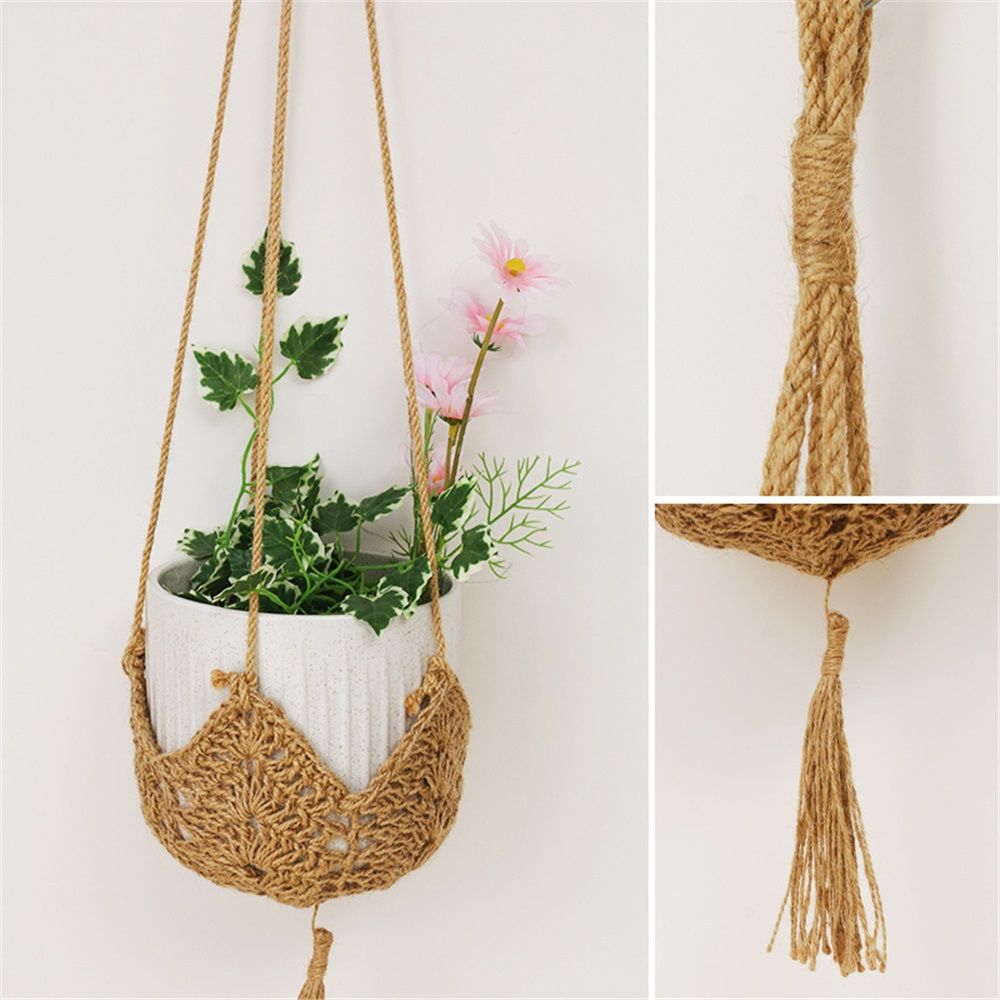 2pcs Handmade woven hemp rope flowerpot net bag Creative woven flowerpot hanging basket Indoor and outdoor hanging decorative flowerpot bag（Original color 100 * 22cm）