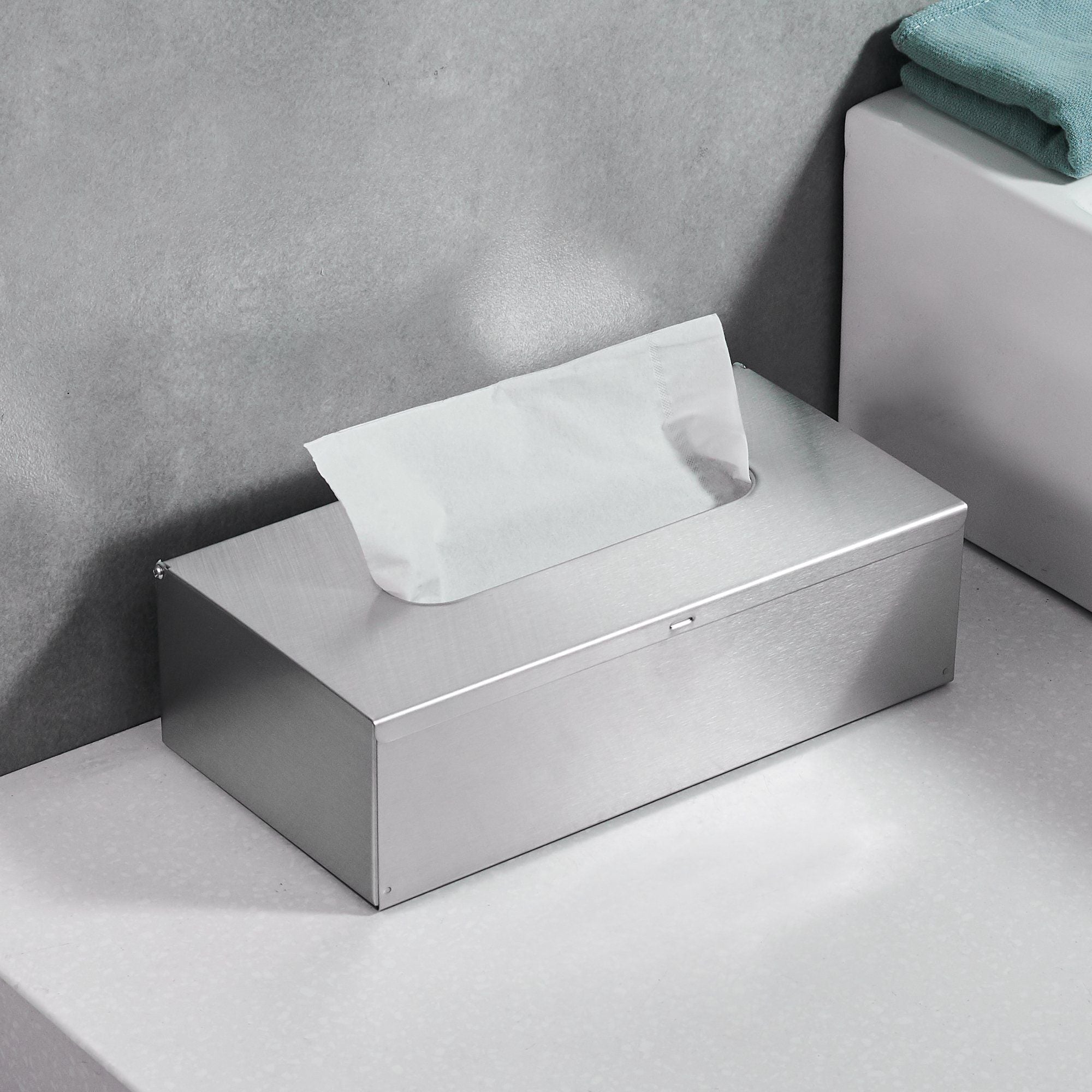 Rectangular Tissue Box Cover - Napkin Holder, Facial Tissue Storage Box - Decorative Holder for Bathroom, Bedroom, Nightstand, Office -304 Stainless Steel,（silvery）