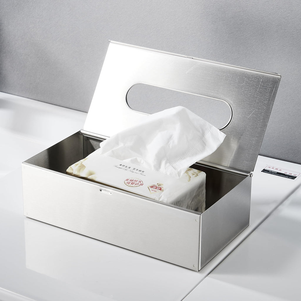 Rectangular Tissue Box Cover - Napkin Holder, Facial Tissue Storage Box - Decorative Holder for Bathroom, Bedroom, Nightstand, Office -304 Stainless Steel,（silvery）