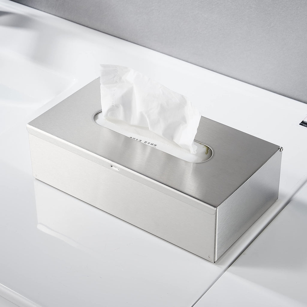 Rectangular Tissue Box Cover - Napkin Holder, Facial Tissue Storage Box - Decorative Holder for Bathroom, Bedroom, Nightstand, Office -304 Stainless Steel,（silvery）