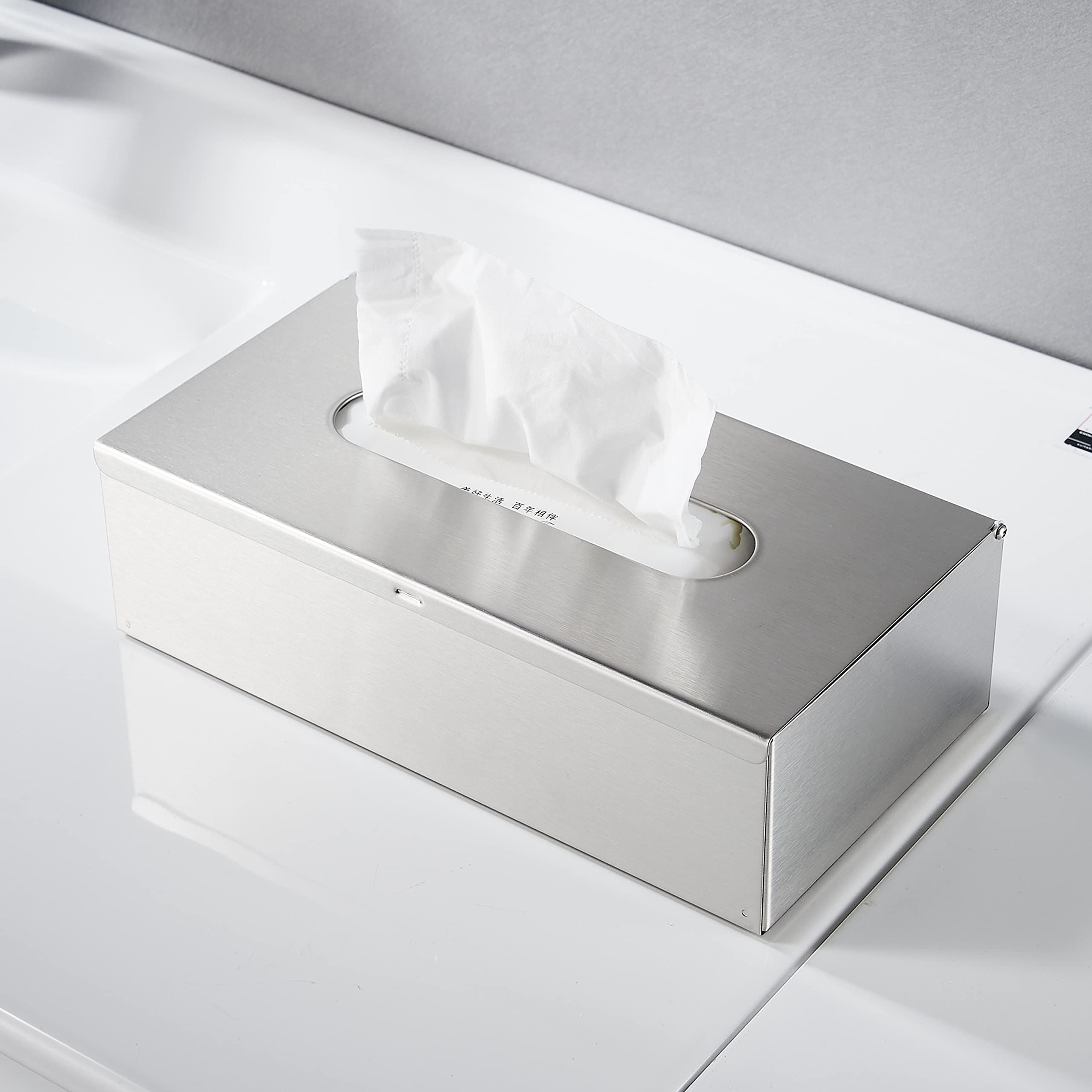 Rectangular Tissue Box Cover - Napkin Holder, Facial Tissue Storage Box - Decorative Holder for Bathroom, Bedroom, Nightstand, Office -304 Stainless Steel,（silvery）