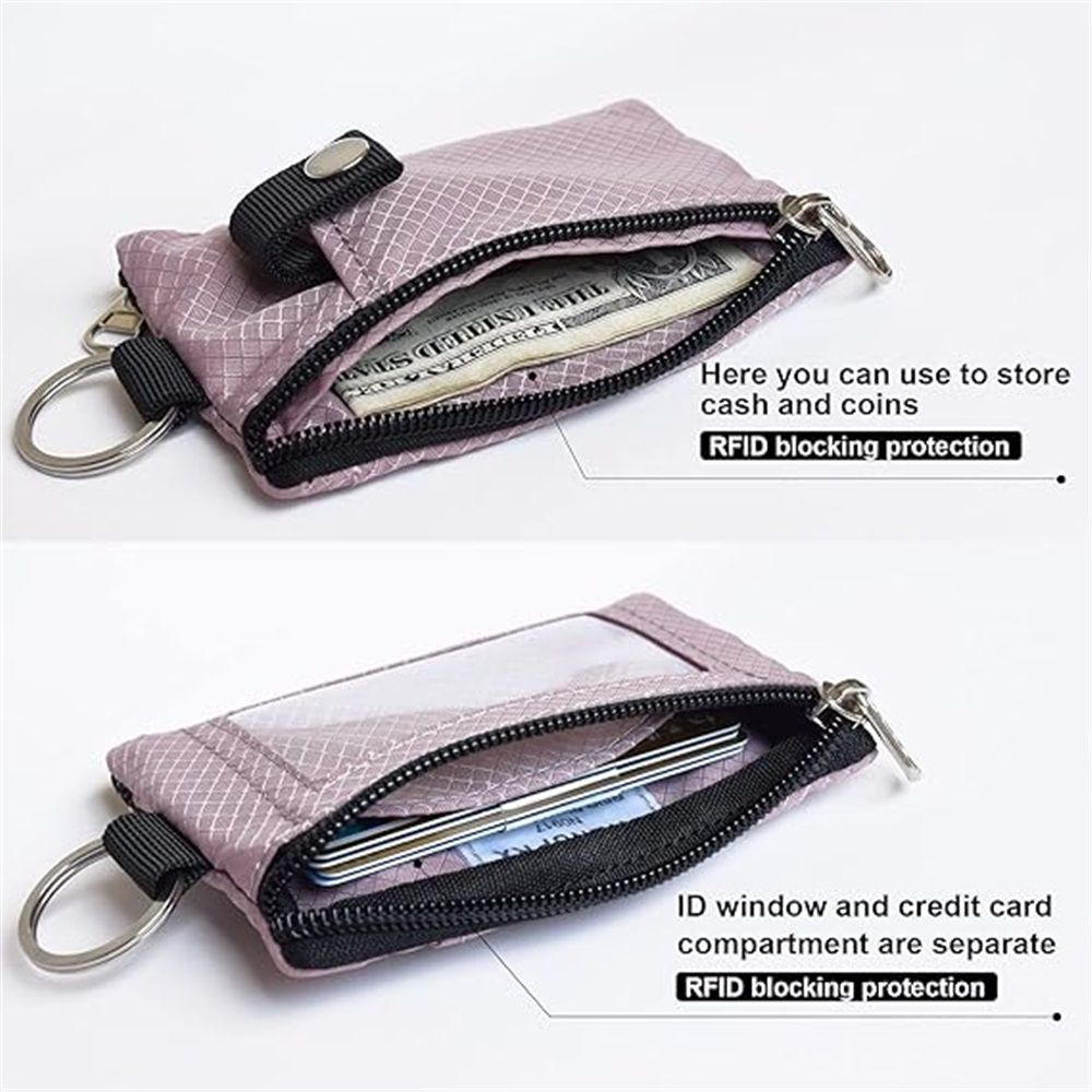 Minimalist  Blocking Small Wallet with ID Window,WaterResistant Zip Id Case Wallet with Lanyard Keychain for Cards,Cash,Travel,Women,Men（dusty pink）