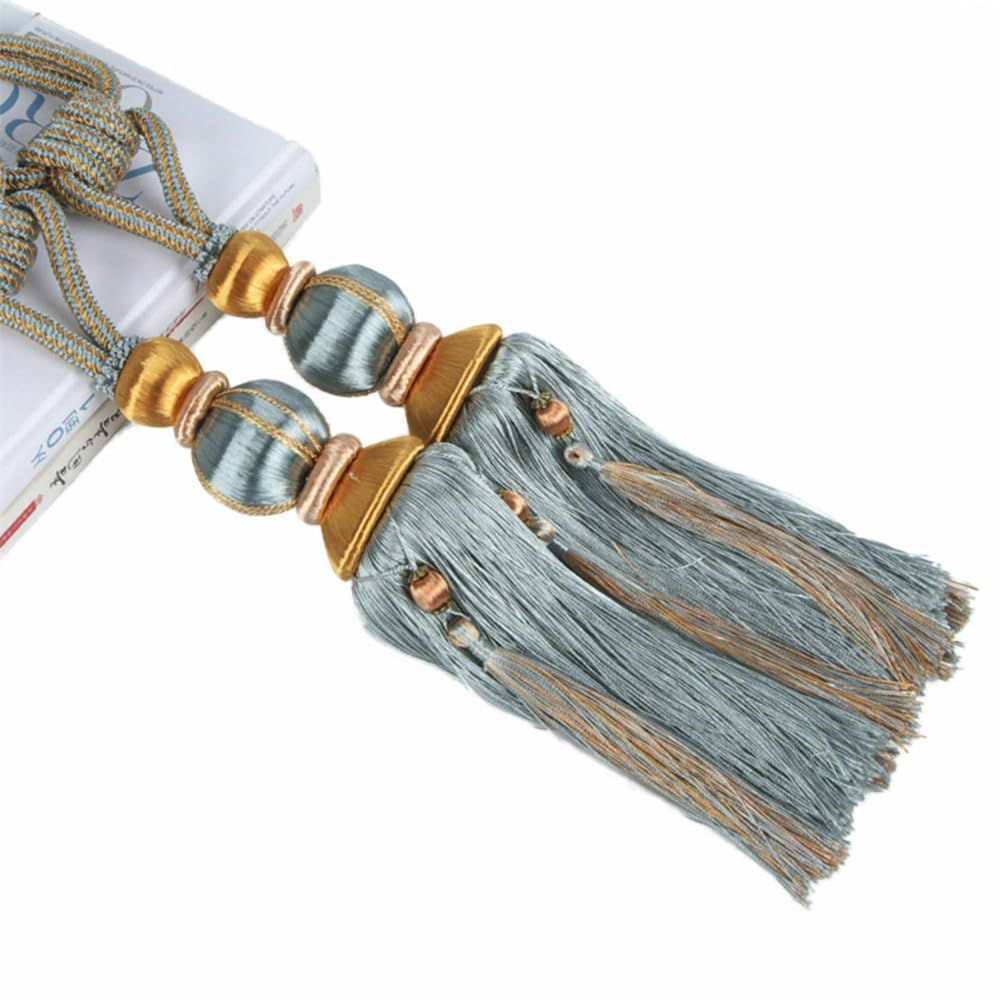 Paired Lantern Single Hanging Ball Tassels Curtains Buckle Sling Binding Lantern Tiebacks Handcrafted Braided Buckle Drapery Curtain Holdbacks Window Treatments for Home 2 Pack (Light Blue)