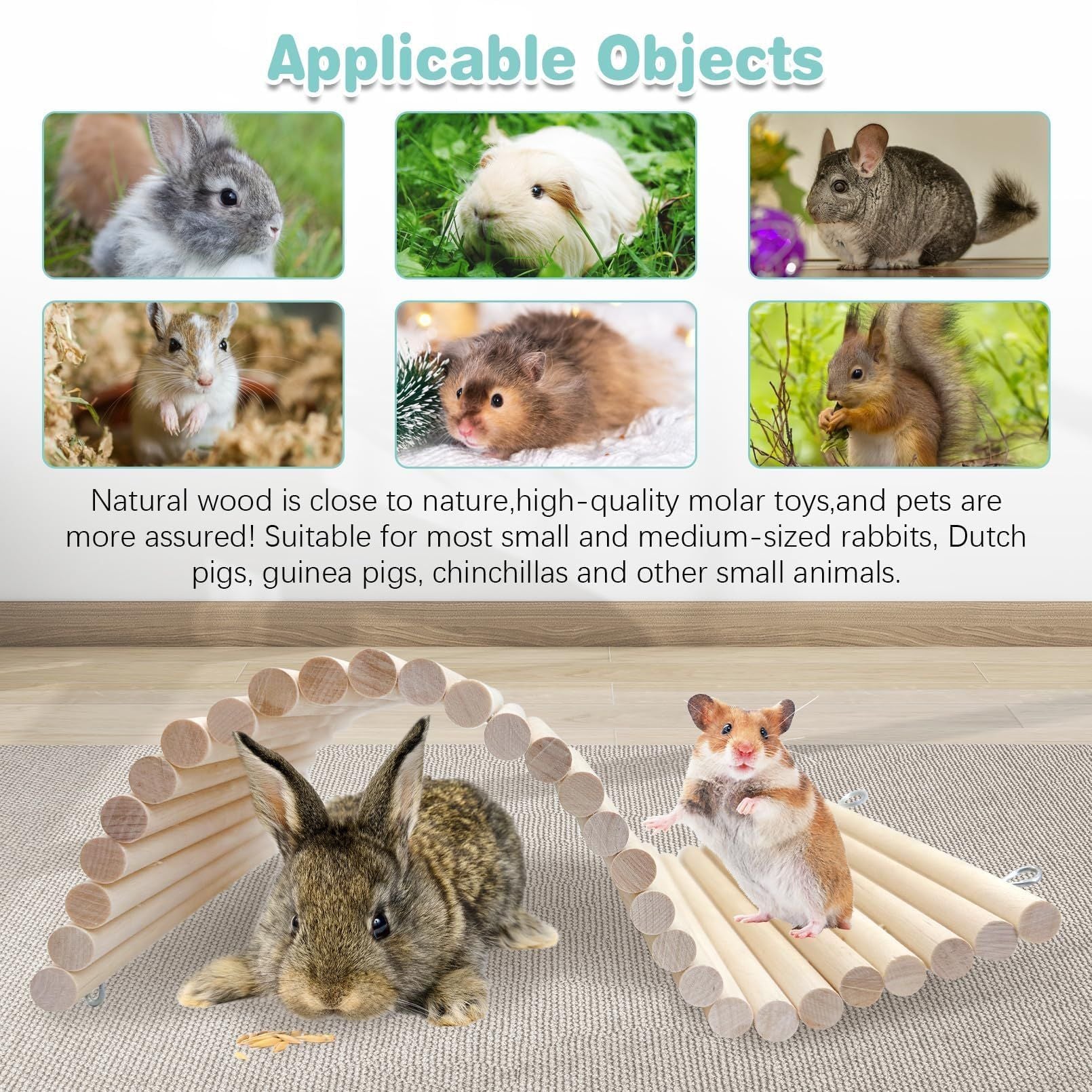 Chinchilla Wooden Suspension Bridge Platform Toy, Small Animal Climbing Toys for Guinea-Pigs Sugar Glider Squirrel and Other Small Animals (Birch 20*35cm)