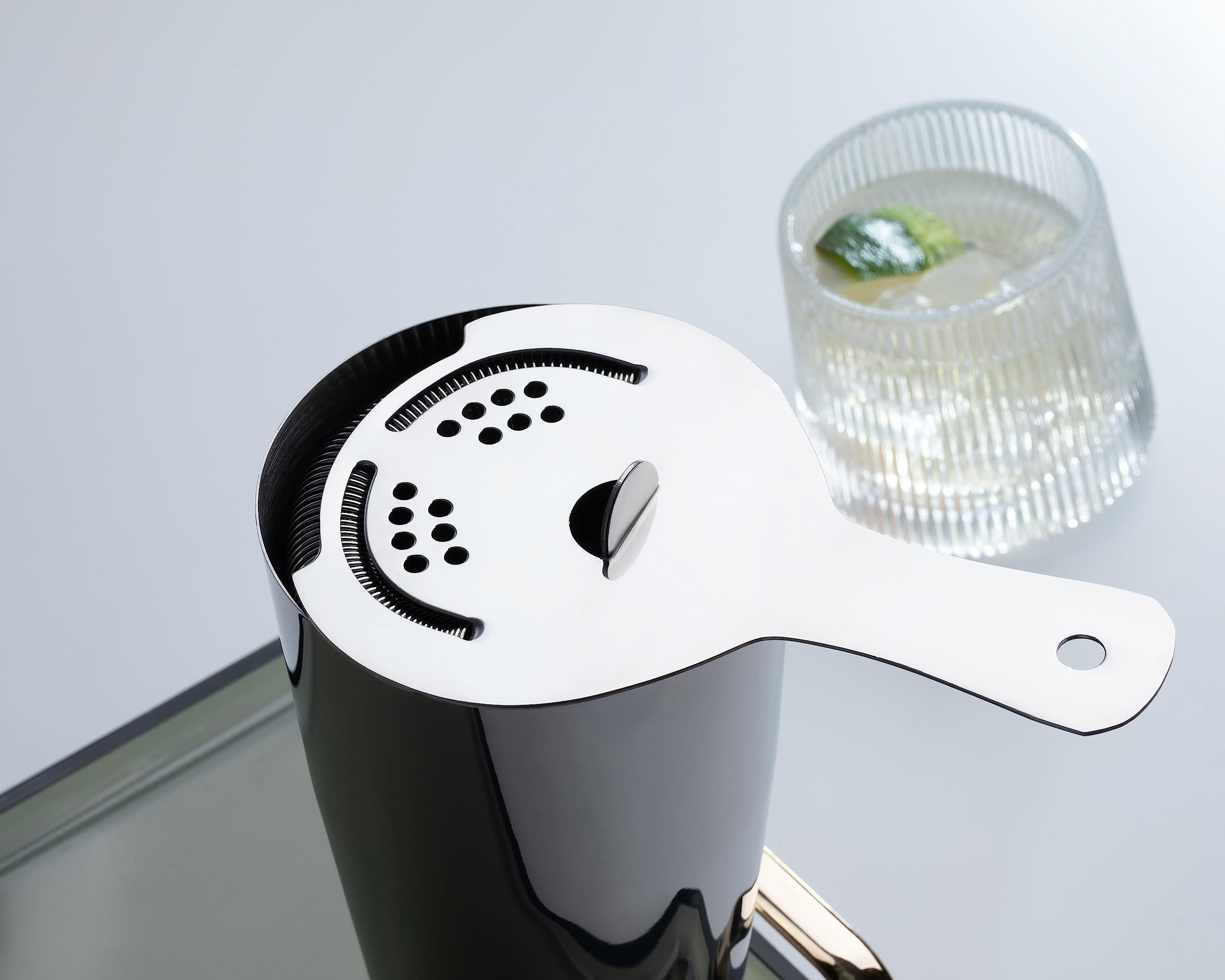 Stainless Steel Cocktail Strainer with High Density Spring | Mirrored Finish - Effortless Straining for  Shakers & Mixing Glasses, One Strainer（Large ice filter）