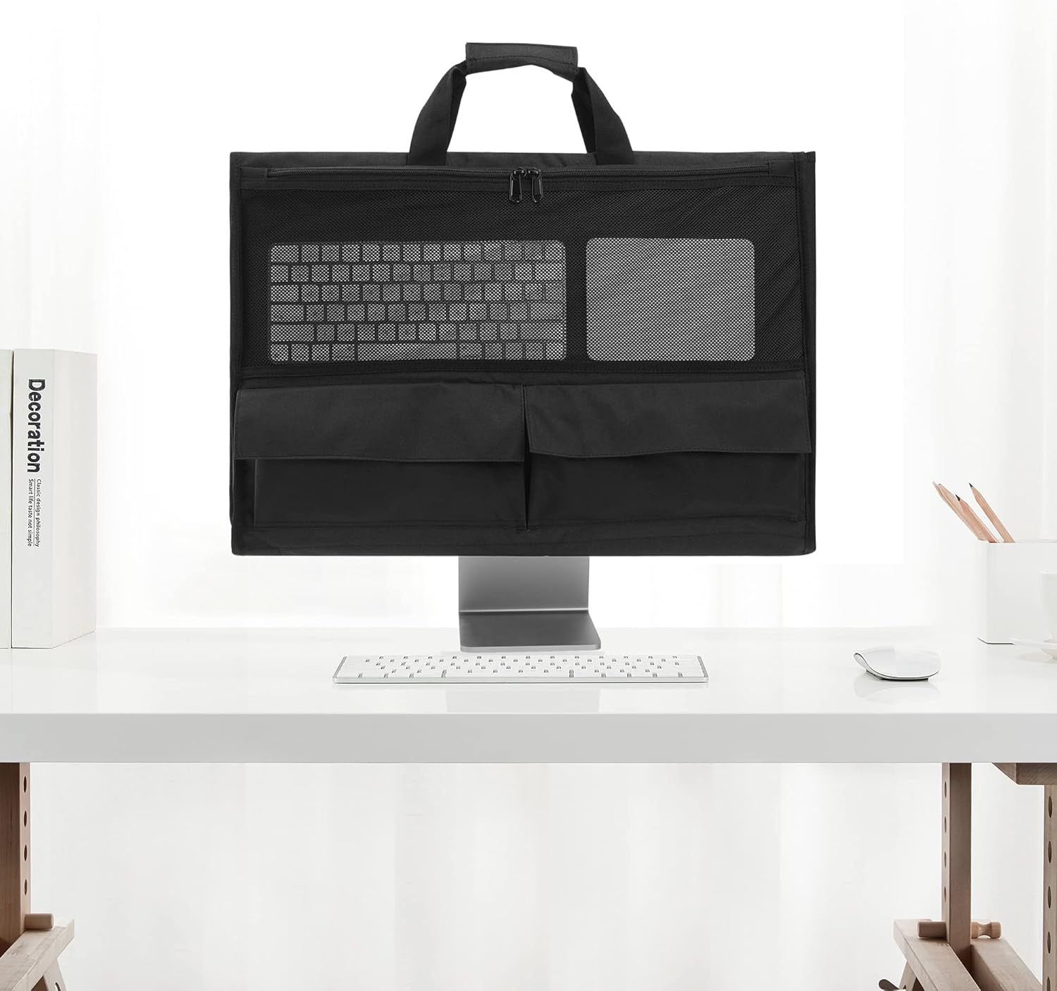 Adjustable Travel Carrying Case for 24''Desktop Monitor(Universal), Protective Storage Bag for  Monitor Dust Cover with Carry Handle for 24 inch  Screen and Accessories（black）