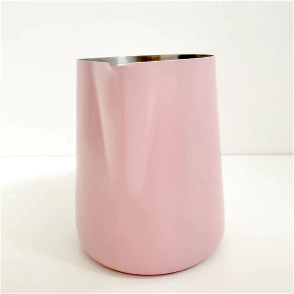 Milk Frothing Pitcher, 450ML Stainless Steel Espresso Steaming Pitcher, Milk Coffee Frothing Cup Milk Foam Maker for Cappuccino Latte, Pink