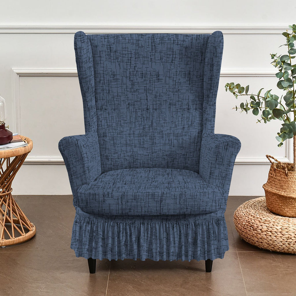 Elastic chair cover, universal chair cover with skirt, living room high back chair cover, easy to wash armchair cover (blue)