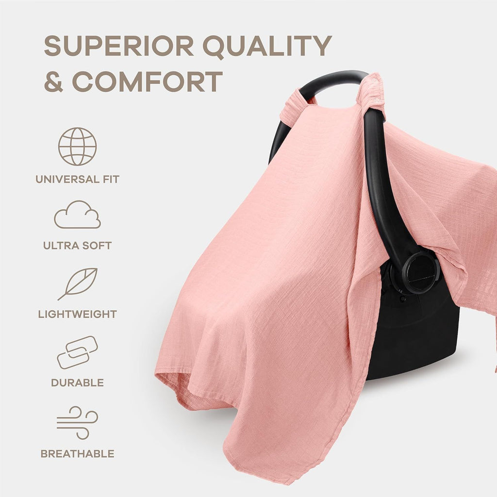 Baby car seat cover - soft, breathable - lightweight sunshade, sun protection, insect proof, comfortable - large-sized baby seat cover（pink）Only gauze