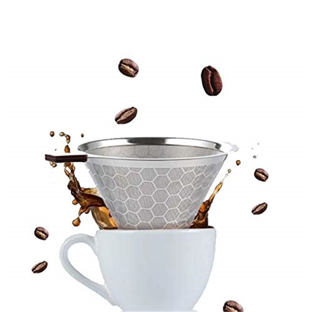 Pour Over Coffee Dripper, Reusable Stainless Pour Over Coffee Maker for (1-6Cup), Easy to Clean Paperless Pour Over Coffee Maker, Bracket type 1-6 people (honeycomb external network) (600 mesh)