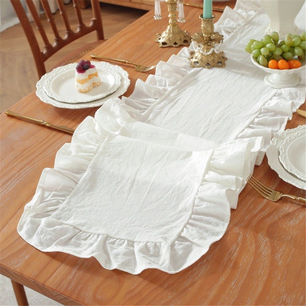 White ruffled wallpaper cotton fabric 35 * 120CM farmhouse countryside style ruffled wallpaper Valentine's Day bridal party wedding decoration, white