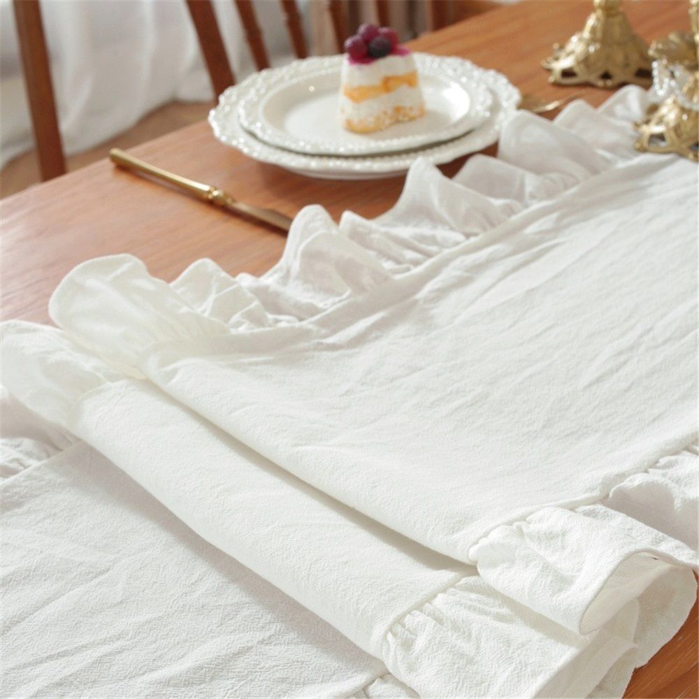 White ruffled wallpaper cotton fabric 35 * 120CM farmhouse countryside style ruffled wallpaper Valentine's Day bridal party wedding decoration, white
