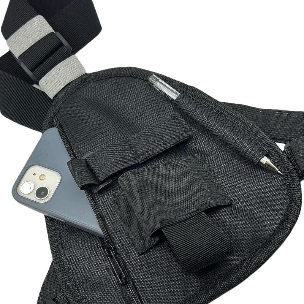 Chest Rig Bag Adjustable, Walkie Talkie Portable Vest Chest Bag Pouch Black with Adjustable Strap Chest Bag for Men Women Night Running Exercise Hiking（black）