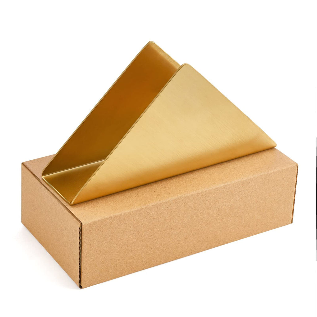 Gold Stainless Steel Napkin Holder, Modern Triangle Cocktail Napkin Dispenser Organizer for Kitchen Countertops, Dinner Tables, Picnic Tables