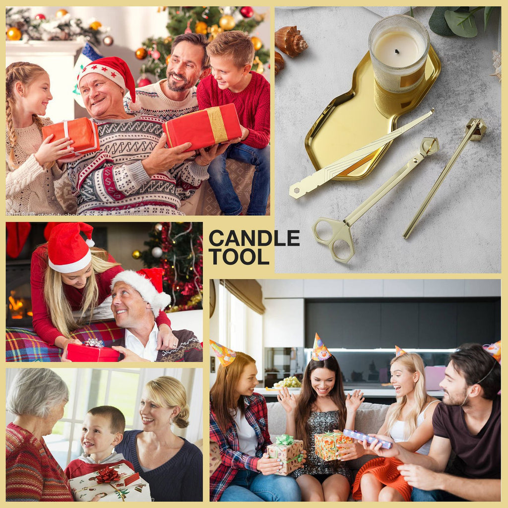 4 in 1 Candle Accessory Set, Wick Trimmer, Candle Snuffer, Wick Scoop, Storage Tray, Perfect for Candle Lovers （golden）