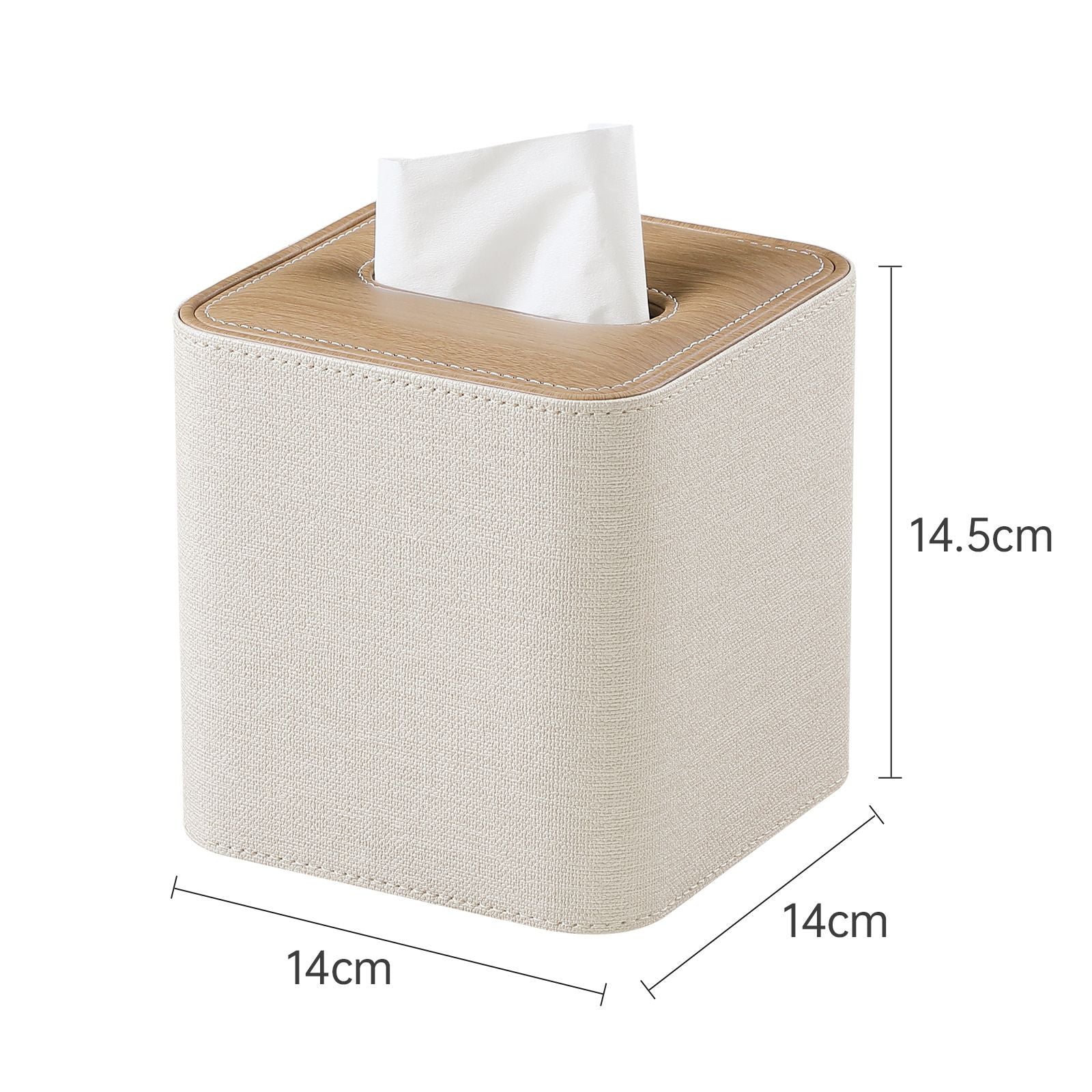 Square Linen Tissue Box Cover with Magnetic Closure, Modern PU Leather Tissue Box Holder for Bathroom Vanity Countertop Night Stands Bedroom Office Desk, Stylish Cube Tissue Holder (Hemp oak)