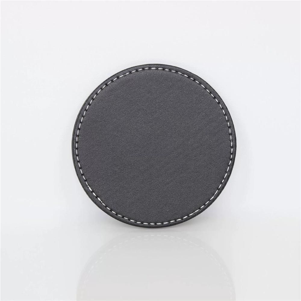 Drinks Coasters with Holder, Pu Leather Coaster Sets of 6 for Tabletop Protection Cup Mat for Drinks 4 Inches (Black)