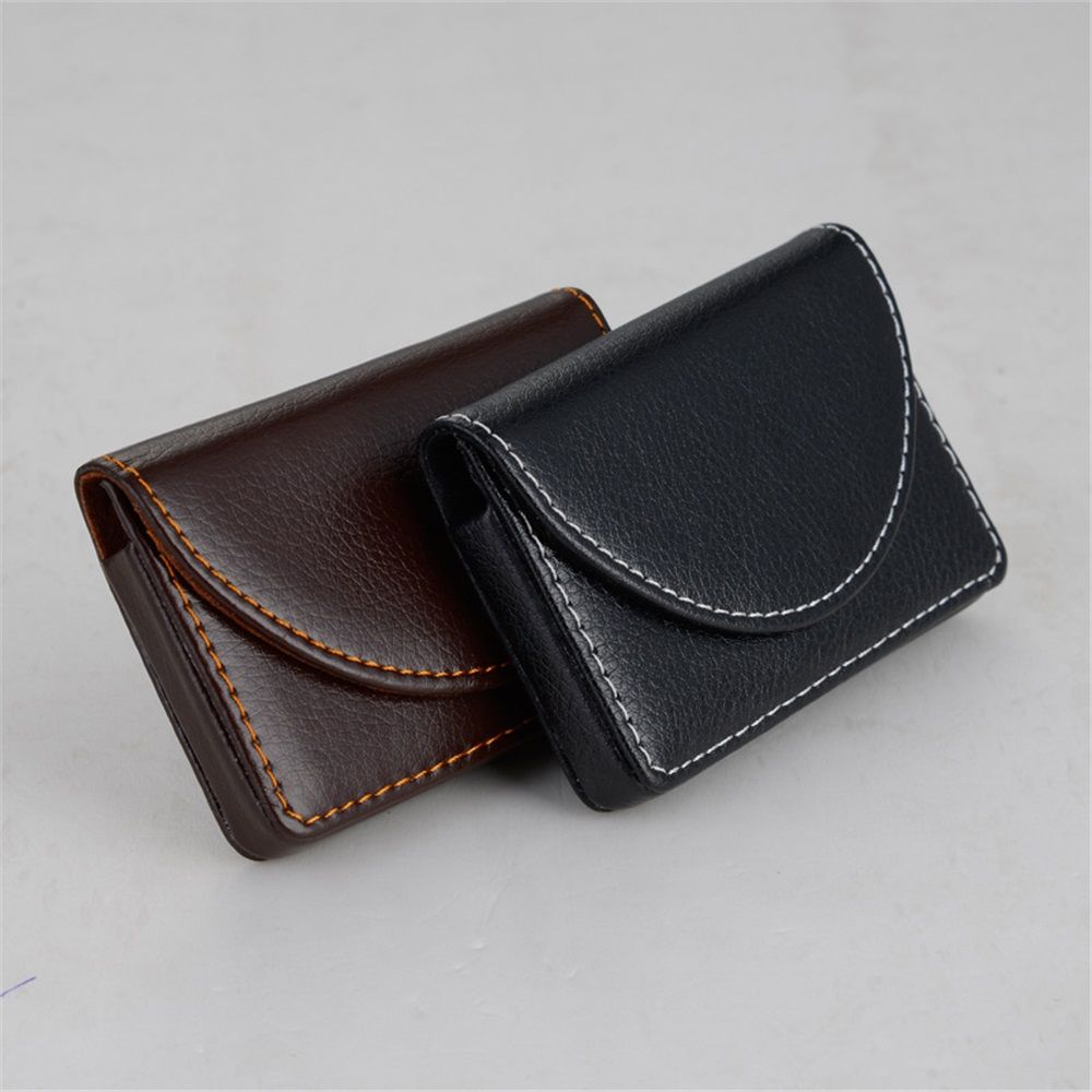 2pcs Leather Business Card Holder Walle for Men or Women Pocket Business Card Wallet Name Card Case Holder with Magnetic Shut,Black+Brown