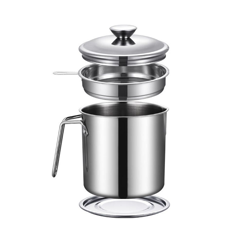 Bacon Grease Container With Strainer, 1.4L Grease Strainer and Container with Dust-Proof Lid, 304 Stainless Steel Oil Filter Storage 1.4L All steel version
