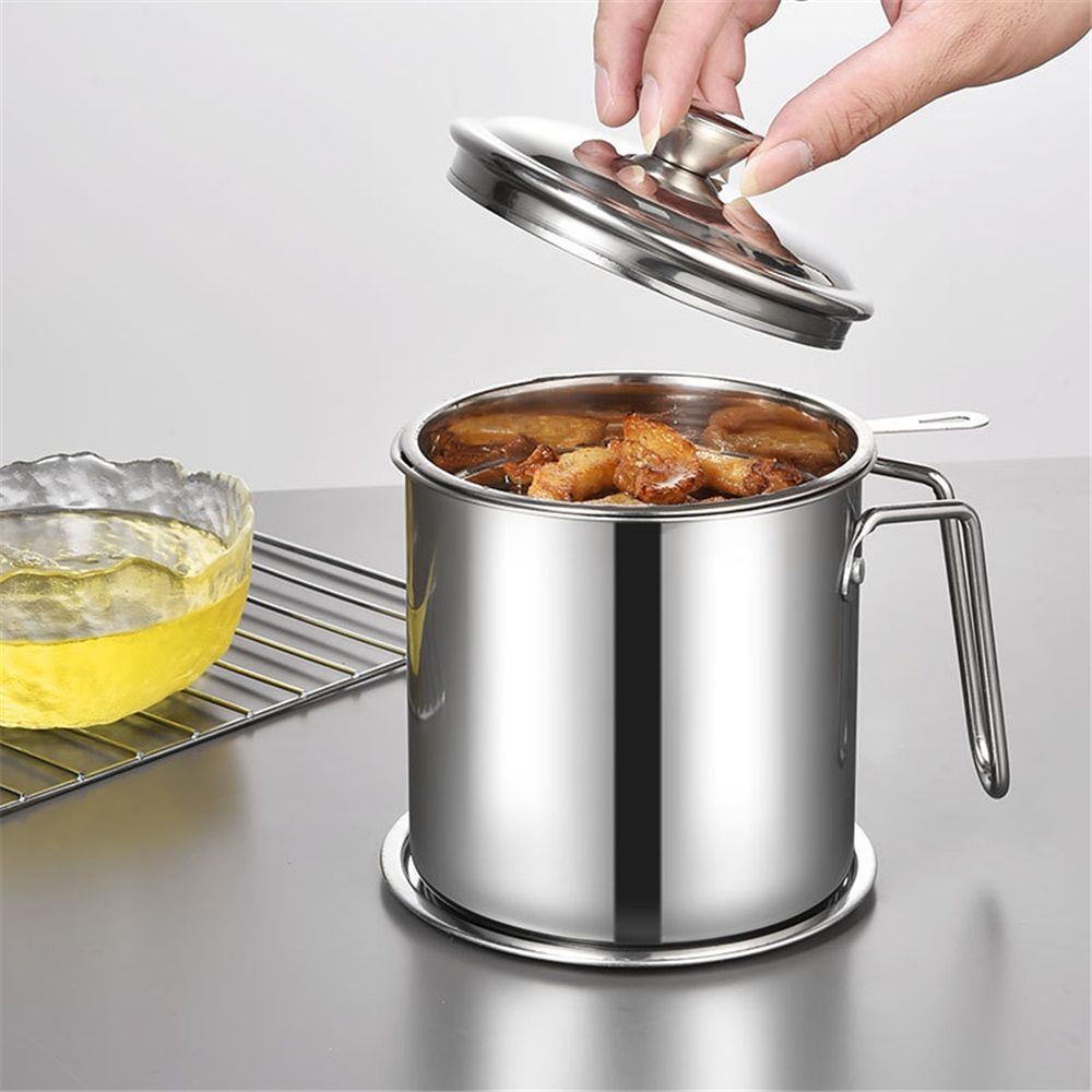 Bacon Grease Container With Strainer, 1.4L Grease Strainer and Container with Dust-Proof Lid, 304 Stainless Steel Oil Filter Storage 1.4L All steel version
