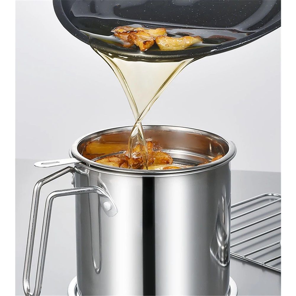 Bacon Grease Container With Strainer, 1.4L Grease Strainer and Container with Dust-Proof Lid, 304 Stainless Steel Oil Filter Storage 1.4L All steel version