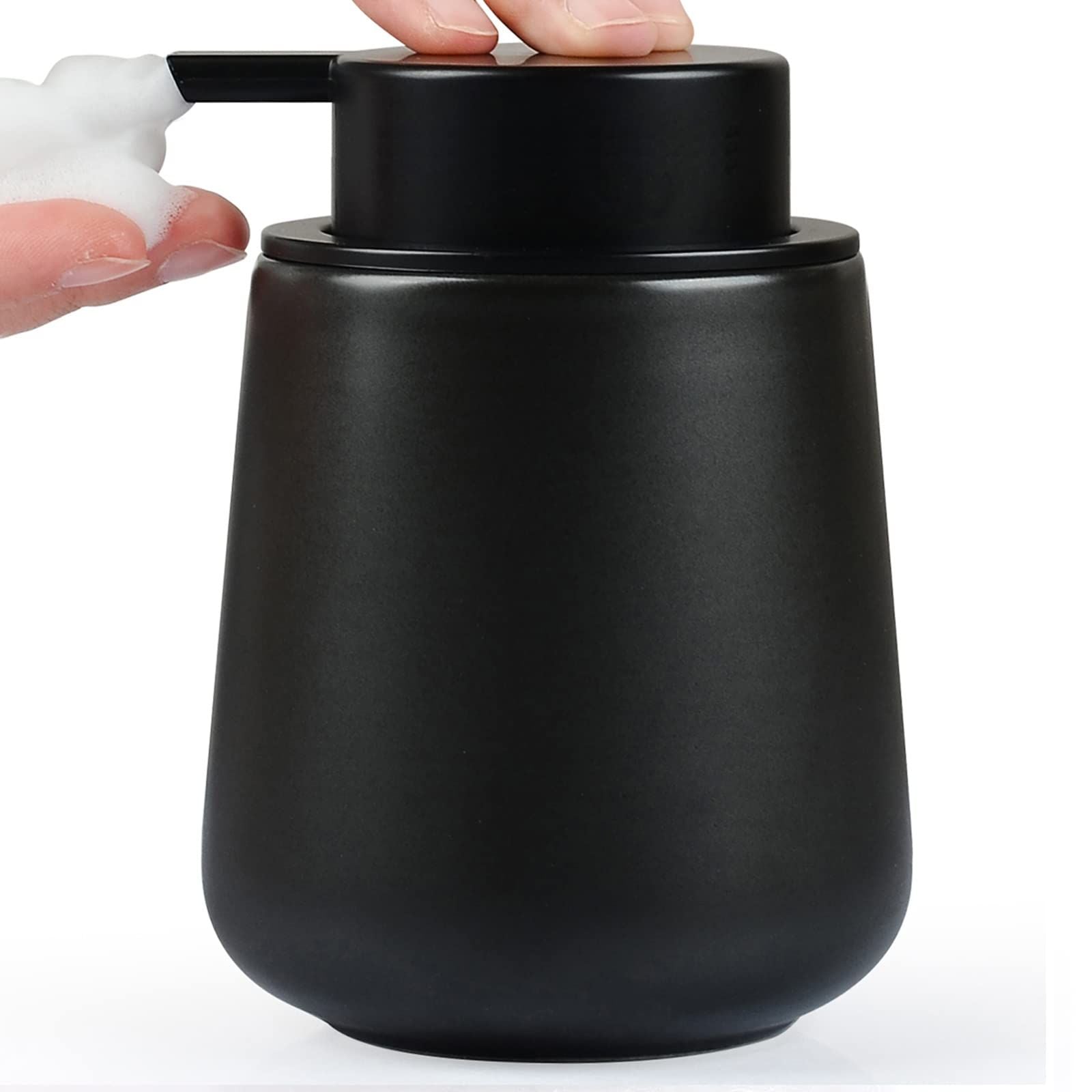 Black Lotion Dispenser - Ceramic Soap Dispenser Bathroom Refillable Liquid Hand Wash Dispenser for Bathroom Kitchen Dish Soap Dispenser with Easy-to-Press Pump