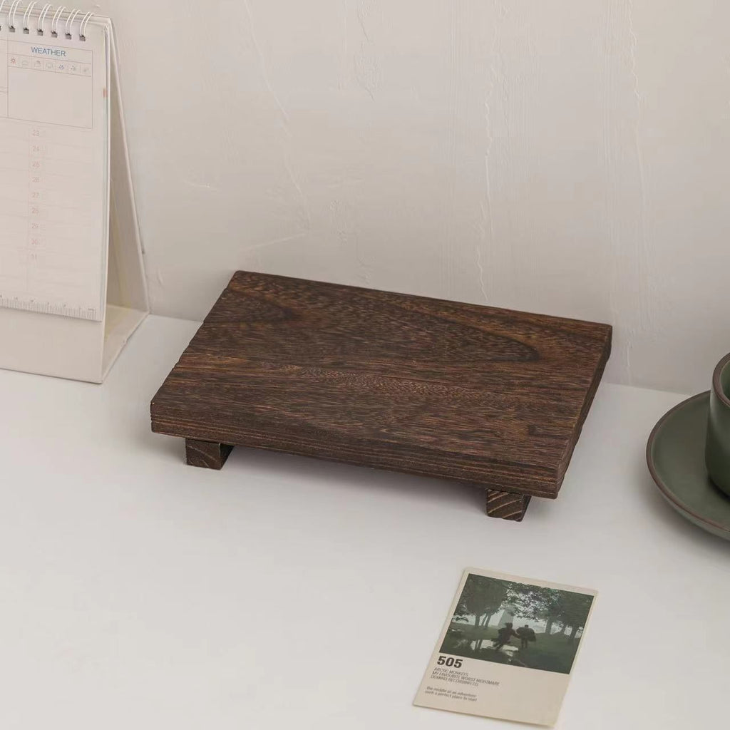 Simple Rustic Pedestal Stand - Handmade Small Wood Tray - Soap Tray for Kitchen Sink, Bathroom (Brown)