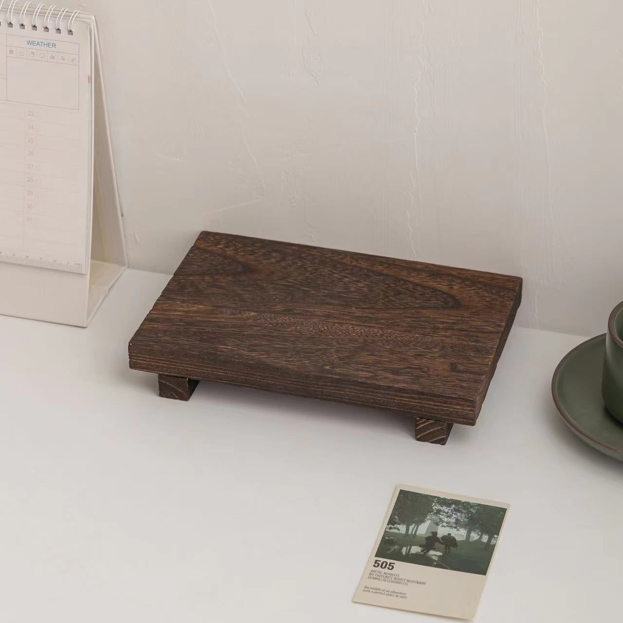 Simple Rustic Pedestal Stand - Handmade Small Wood Tray - Soap Tray for Kitchen Sink, Bathroom (Brown)
