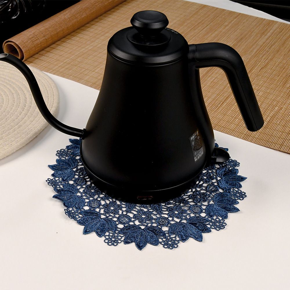 Blue embroidered heat-insulating coaster with anti slip hollow embroidery lace placemat, bowl and dish mat, ethnic style ornament（25cm）