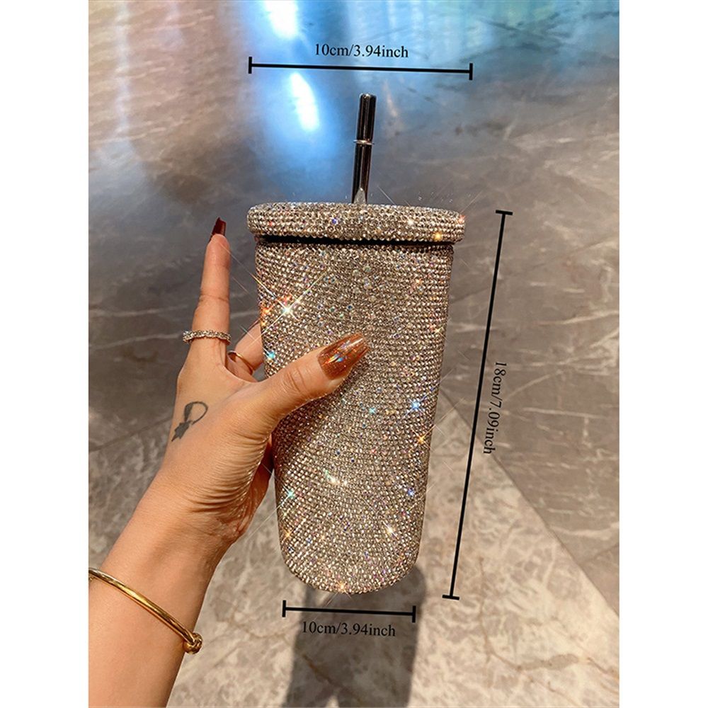 Diamond Bling Water Tumbler With Lid And Straw, Vacuum Insulated Stainless Steel, Reusable Large Handmade Sparkly Tumbler for Women, Mixed white diamond