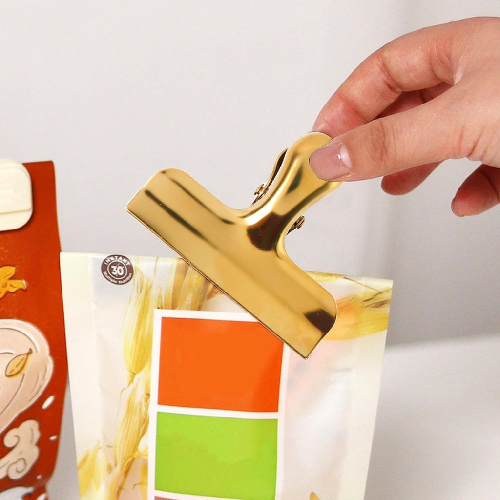 2pcs Metal sealing clip, stainless steel dovetail clip, food clip, bill clip, office folder, stationery clip（golden）