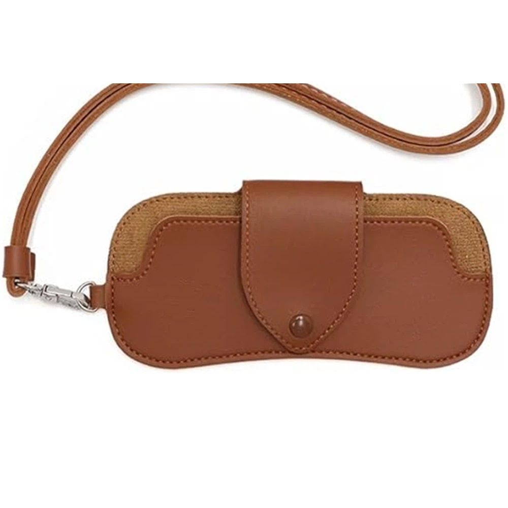 PU leather myopia glasses case, neck hanging sunglasses storage bag, portable pressure resistant thick leather glasses bag(Brown)