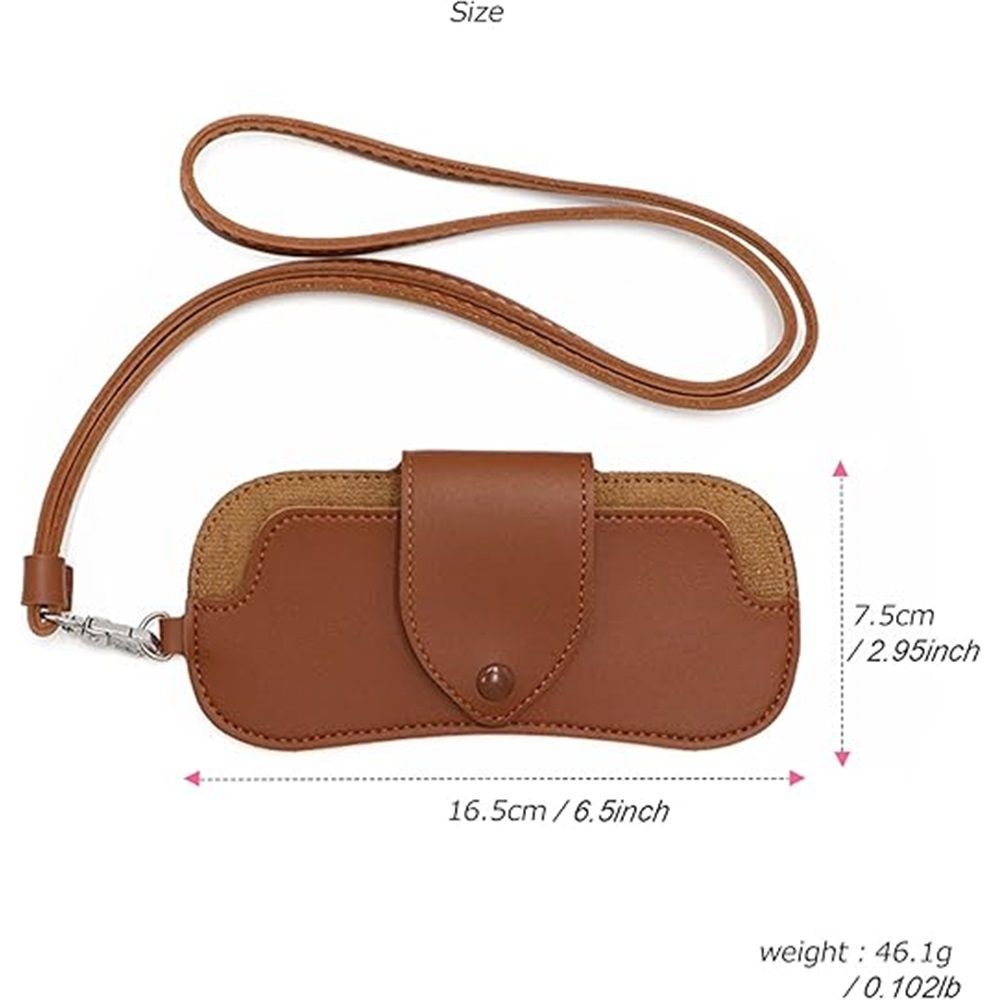 PU leather myopia glasses case, neck hanging sunglasses storage bag, portable pressure resistant thick leather glasses bag(Brown)