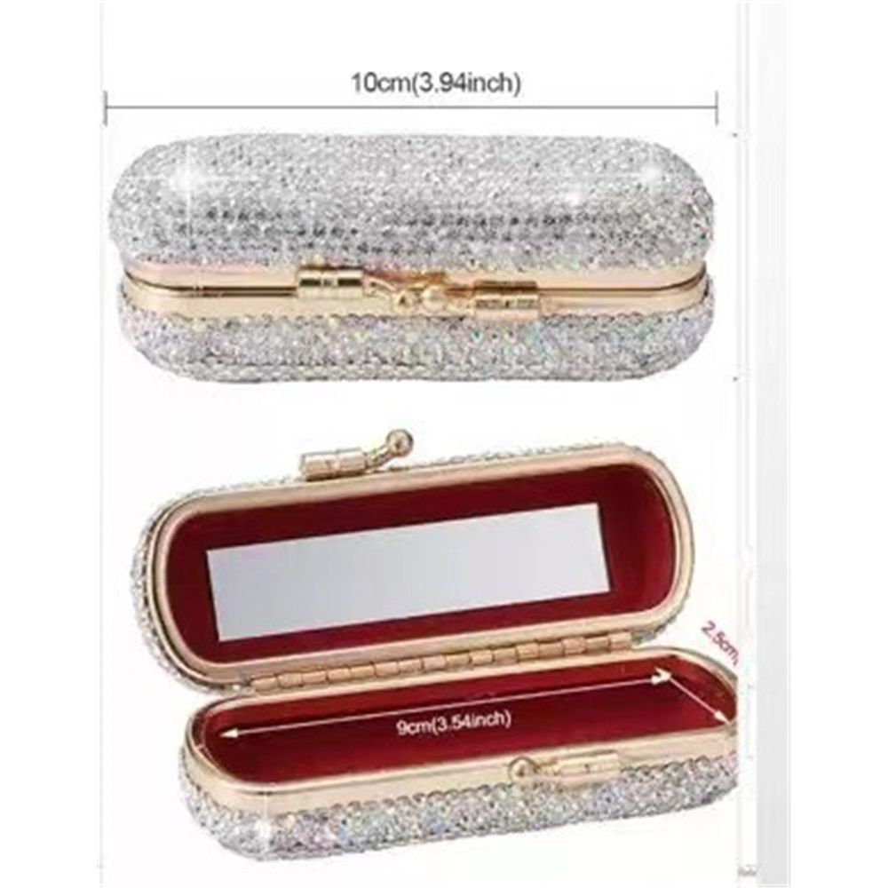 Lipstick protective case with mirror, portable sparkling cosmetics storage rack with lid storage box (gold accessory, white)