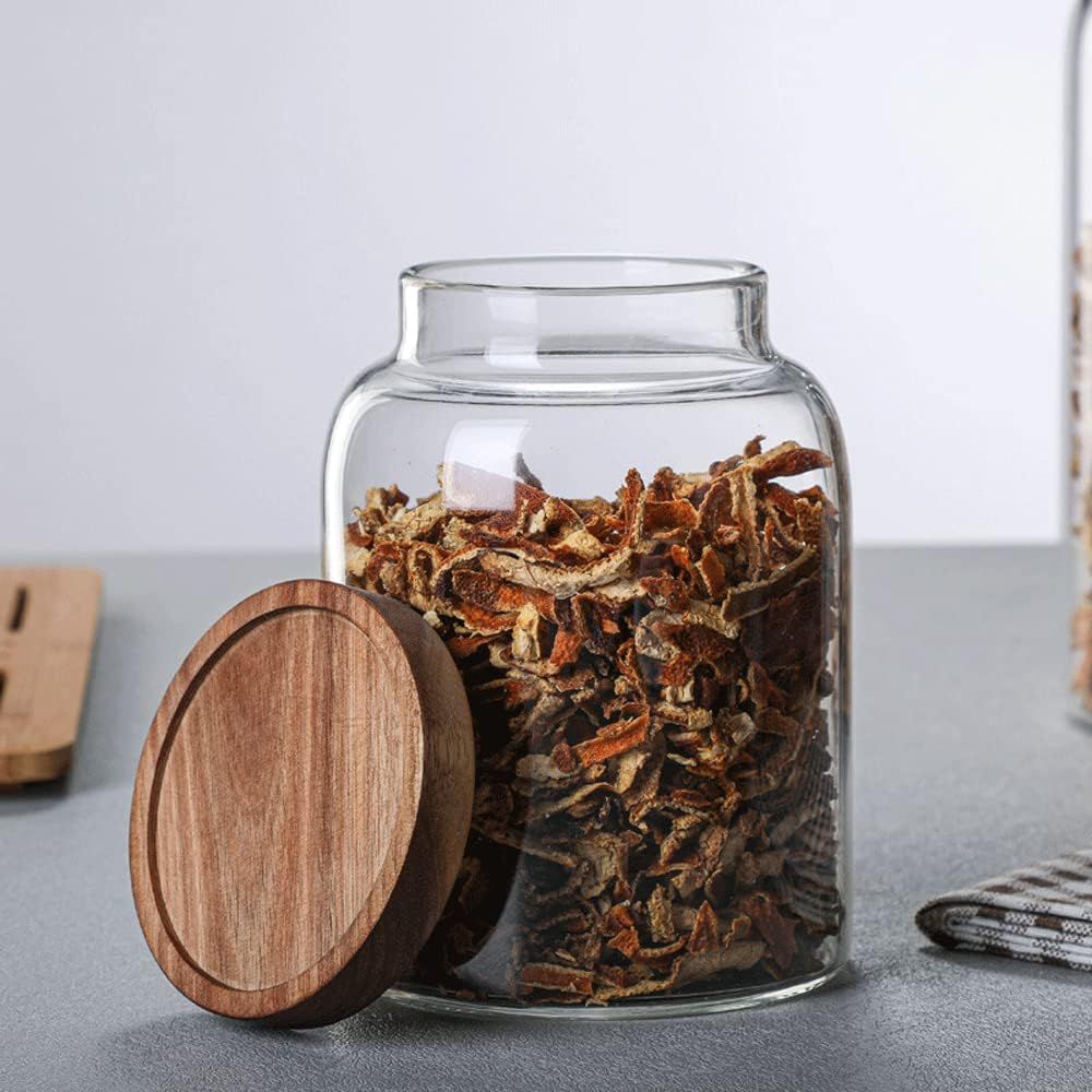 Glass Food Canisters, Kitchen Serving Stoarge Container with Airtight Wooden Lids, Cereal Dispenser Jars for Spaghetti Pasta, Powder, Spice, Tea, Coffee (2500ml)