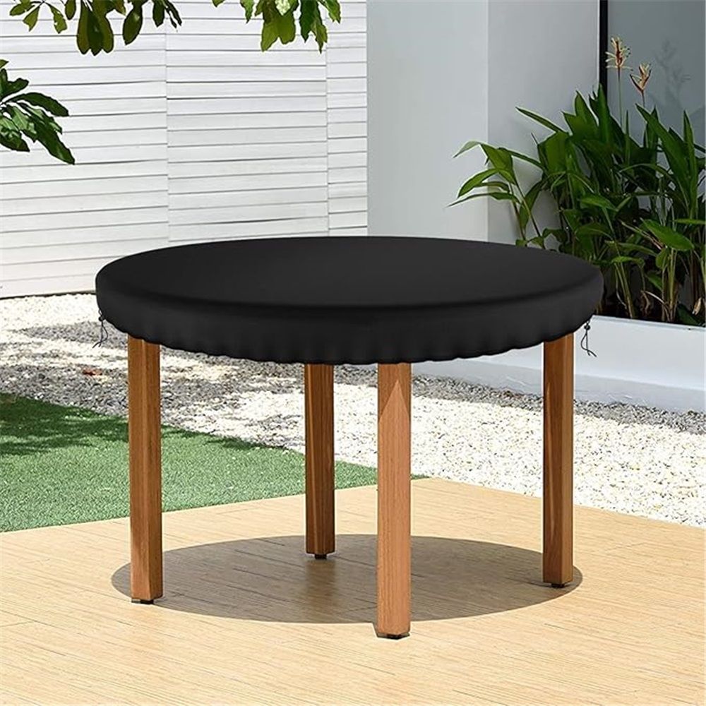 Round Tablecloth,  Waterproof Elastic Fitted Table Covers 76*10cm Tables, Wipeable Backed Plastic Table Cloths for Picnic, Camping, Outdoor - Black