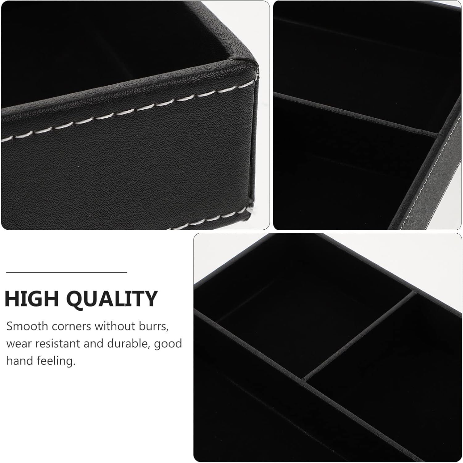 Jewelry Storage Case Black Leather Tray Organizer with 4 Compartments Desktop and Dresser Valet Tray for Jewelry Accessories(Black)