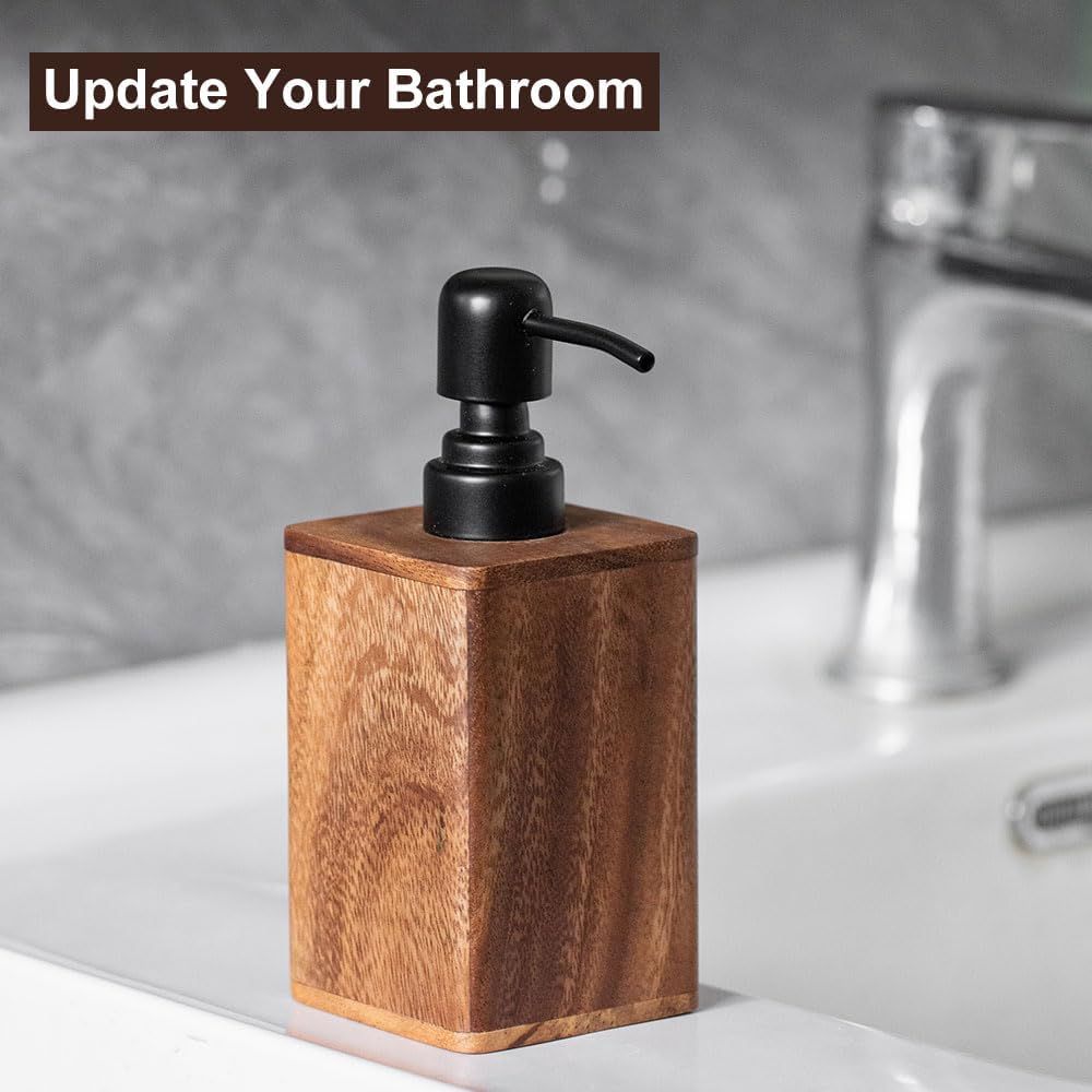 Solid Wood Lotion Jars, Push-Type Dispensing Bottles, Hand sanitizer Shower Gel Storage Jars (7oz/200ml)Square small size
