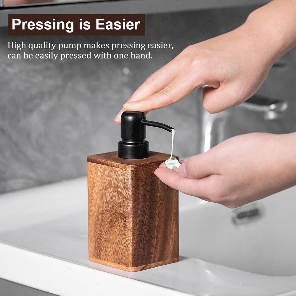 Solid Wood Lotion Jars, Push-Type Dispensing Bottles, Hand sanitizer Shower Gel Storage Jars (7oz/200ml)Square small size
