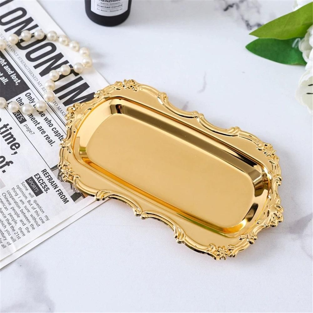 Vintage Trinket Dish Jewelry Tray Small Perfume Organizer Tray for Wedding Photographer Detail Props Ceremony Antique Decor (Gold)