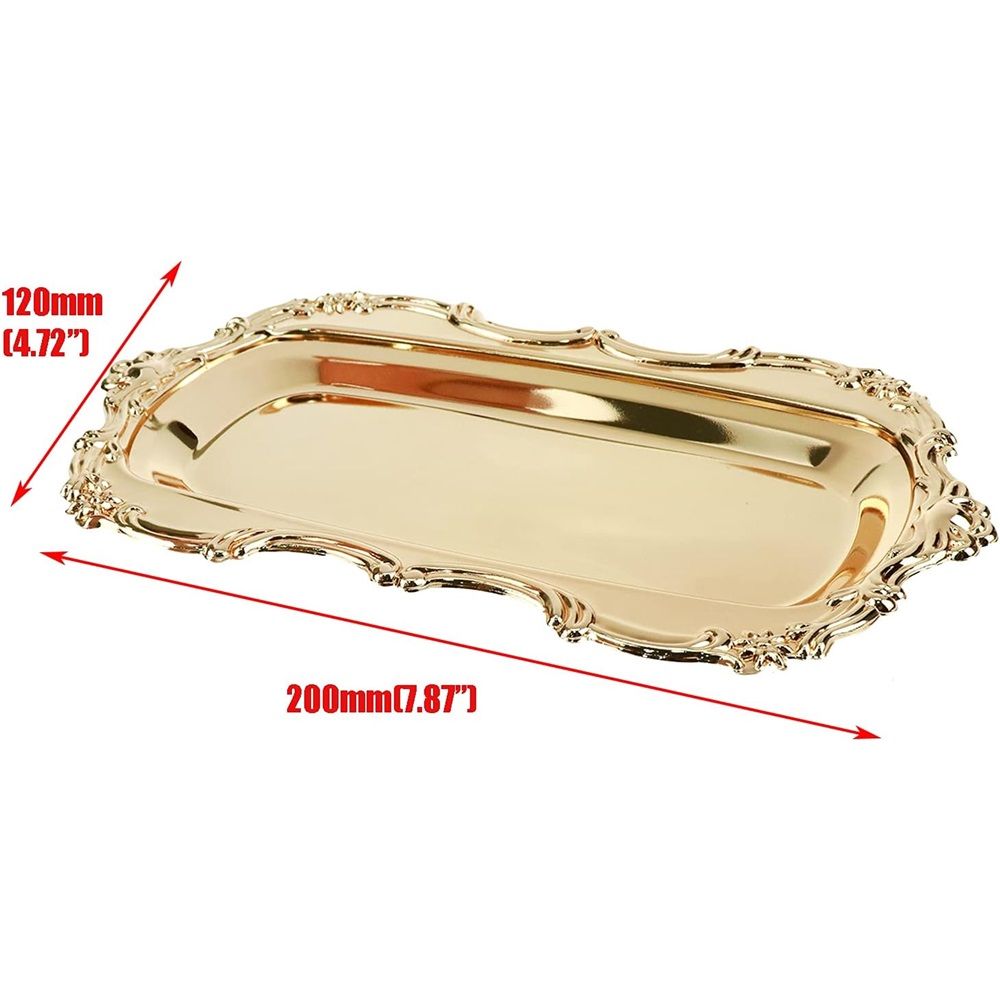 Vintage Trinket Dish Jewelry Tray Small Perfume Organizer Tray for Wedding Photographer Detail Props Ceremony Antique Decor (Gold)