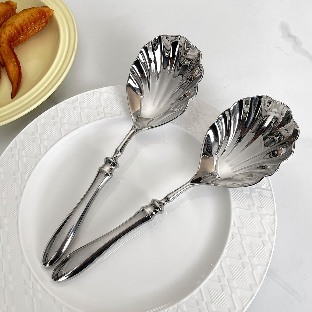 2-piece large service spoon set, 304 stainless steel catering utensils, used for party buffet dinner banquet cooking kitchen foundation, (silver)