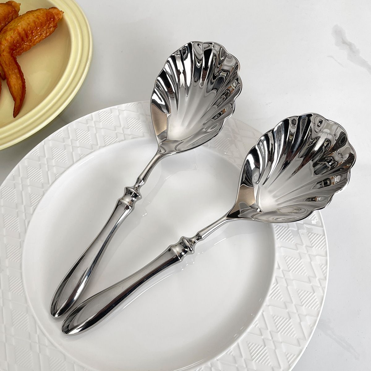2-piece large service spoon set, 304 stainless steel catering utensils, used for party buffet dinner banquet cooking kitchen foundation, (silver)