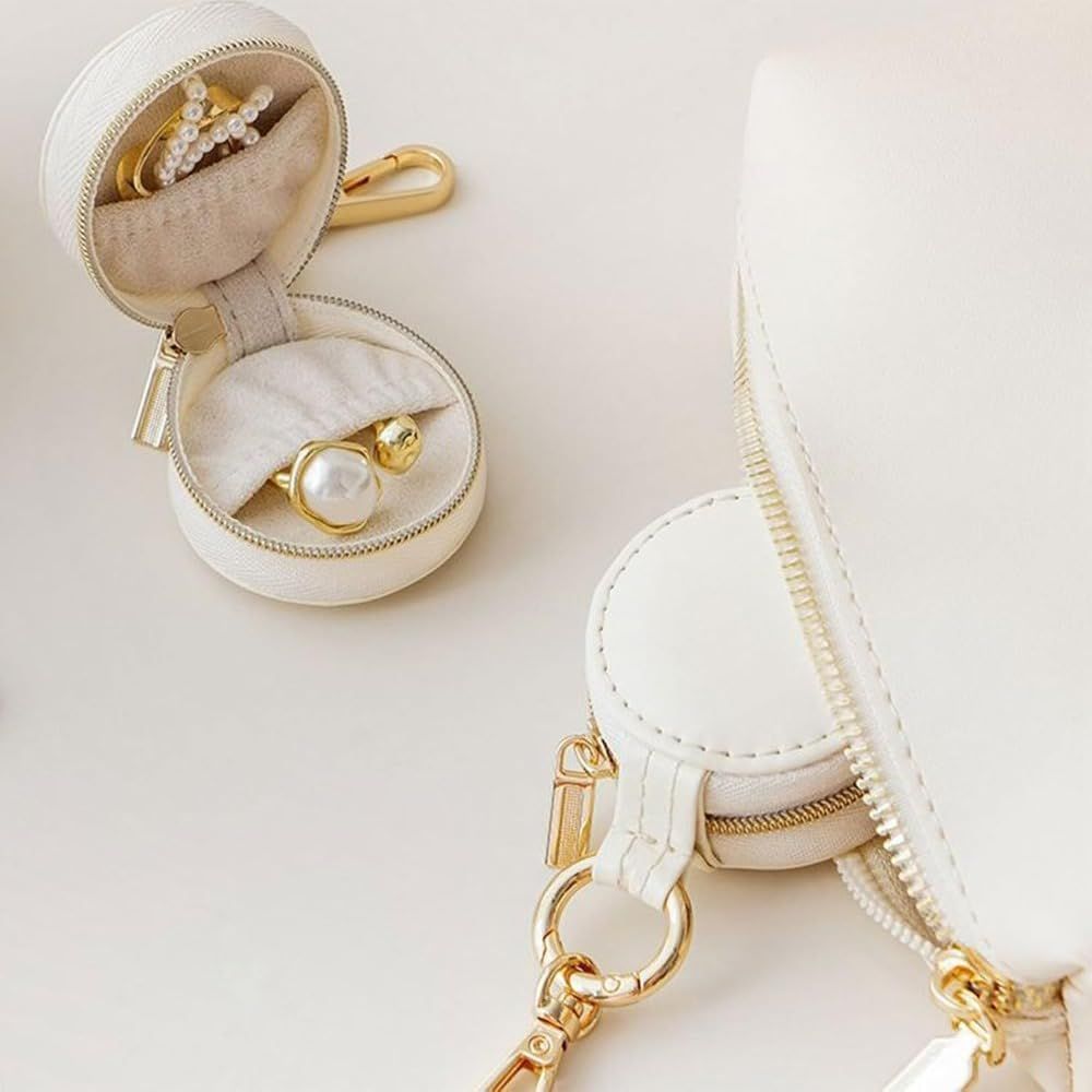 2pcs  Jewelry Ring Holder Box with Keychain, Portable Gym Jewelry Storage Box Case, Small Travel Ring Earring Stud Necklace Storage Case (White)