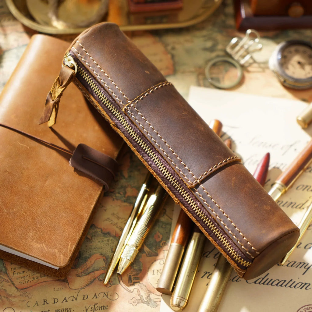Brown  Pencil Case, Makeup & Stationery Bag, Zipper Pouch for Daily Essentials, Compact & Stylish Cosmetic Pouch, Multifunctional Storage Organizer,