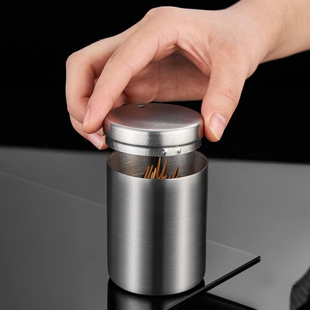 Toothpick Holder,Stainless Steel Toothpick Holder Dispenser Pocket Toothpicks Holder Round Metal Toothpick Storage Box for Table, Restaurant, Travel (silvery)