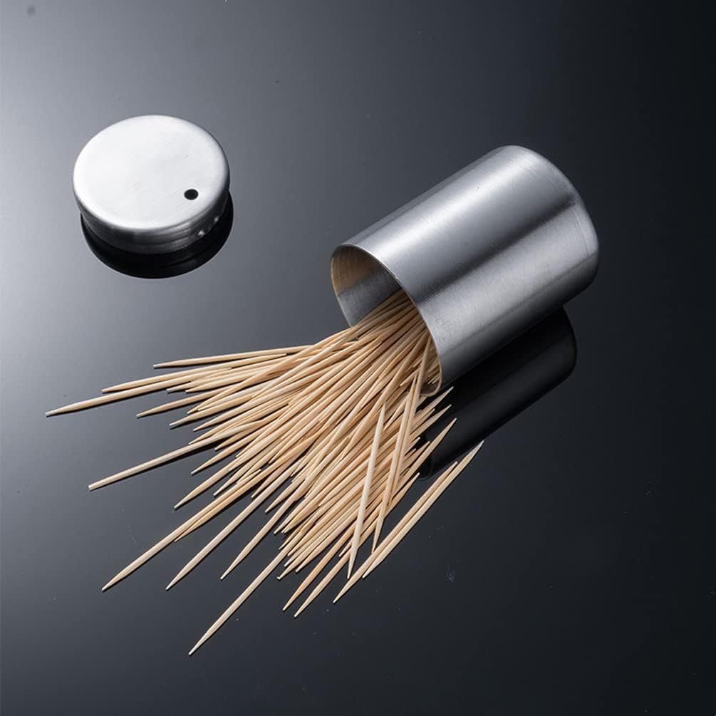 Toothpick Holder,Stainless Steel Toothpick Holder Dispenser Pocket Toothpicks Holder Round Metal Toothpick Storage Box for Table, Restaurant, Travel (silvery)