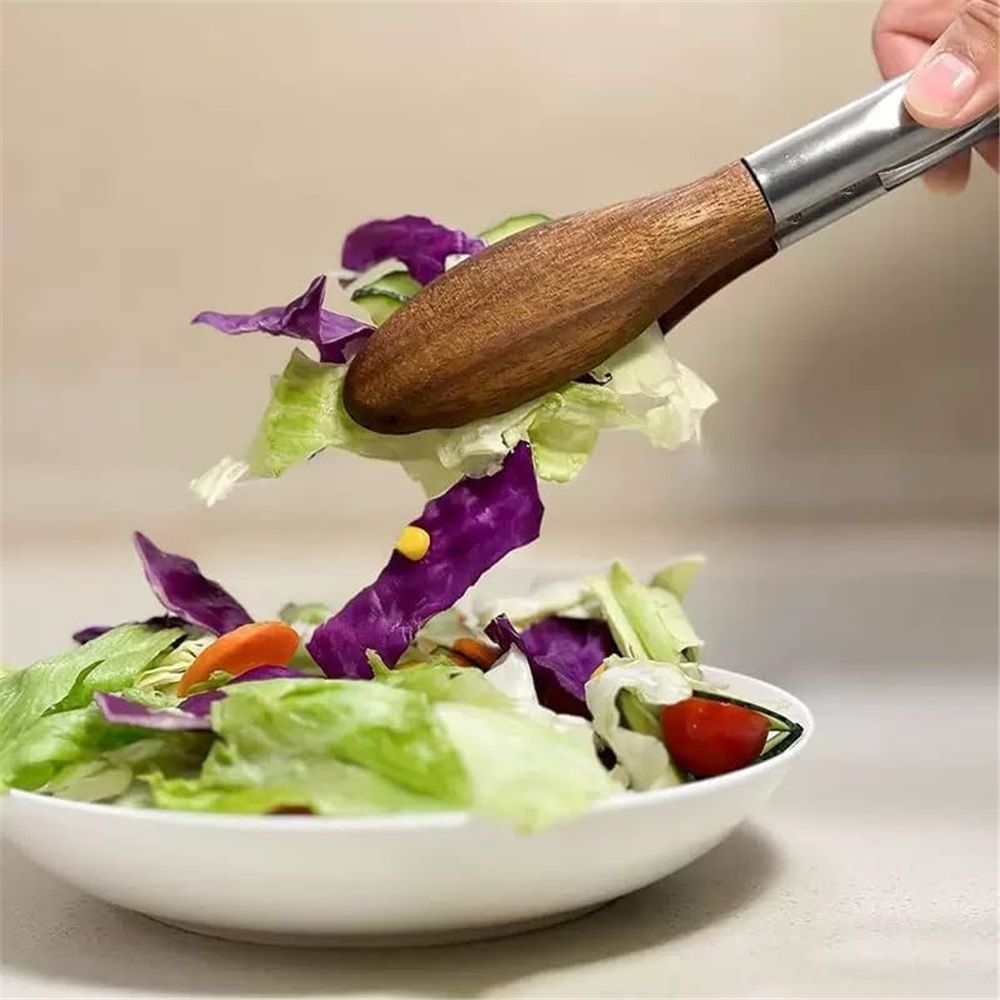 Wooden Tongs for Cooking, Multi-Purpose for Tossing Salads, Grilling, Flipping Food & Serving Bread - Strong Grip Walnut Wood Tips, Heat Resistant & Non-Deforming (9inch)
