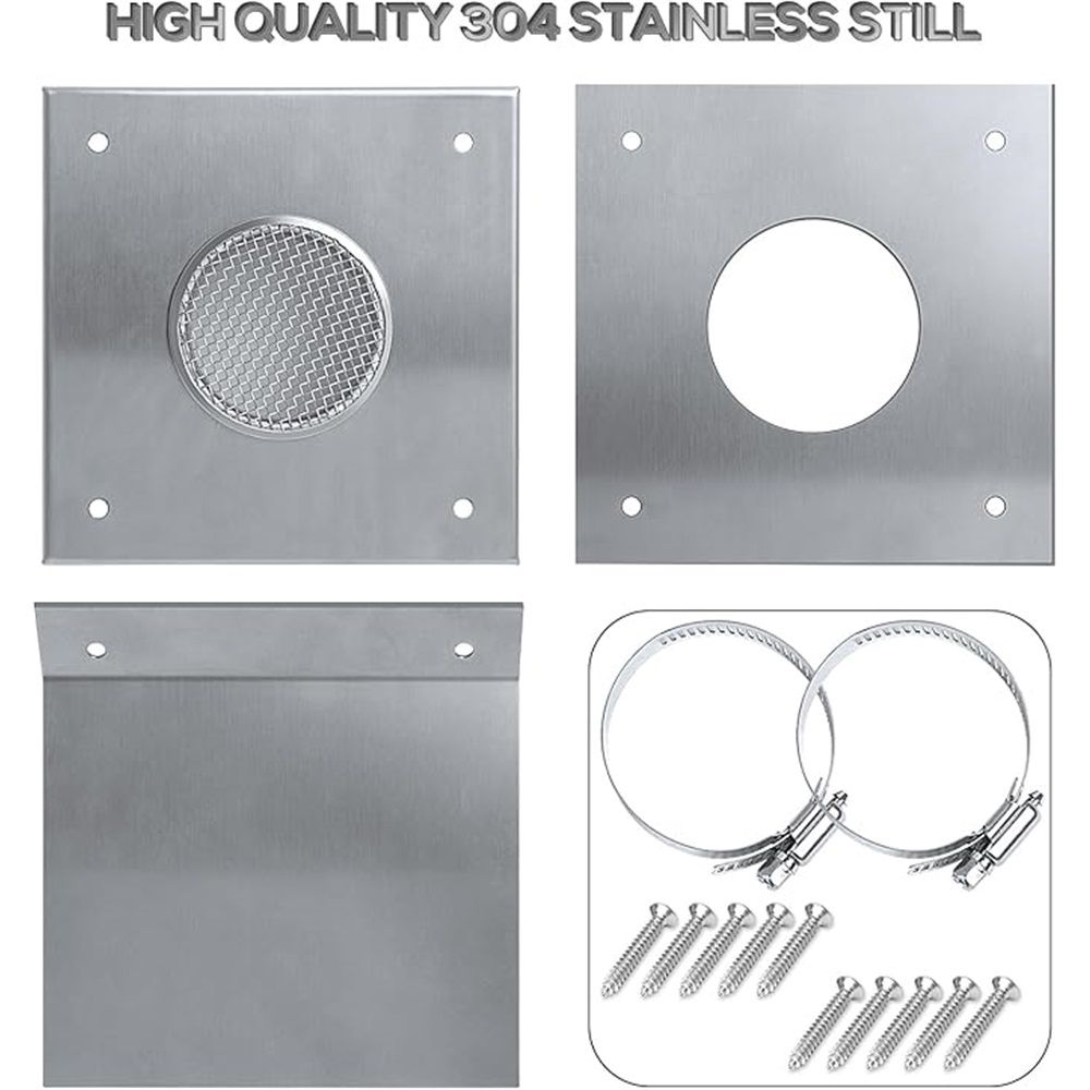 Pellet Stove Fresh Air Intake Kit, Outside Cold Air Kit for Pellet Stove Pipe, Aluminum Flex Vent Pipe for Corn with Wall Plate Screen & Screw Hose Clamps