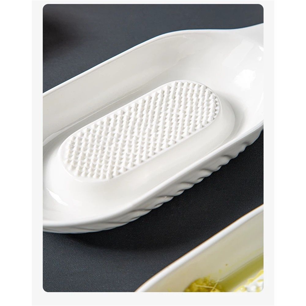 Ceramic Ginger Grater Plate with Scraper for Grinding Wasabi Ginger Garlic Cheese Fruits Vegetables（Ship shape * 1, small brush * 1 included）